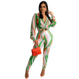 Print Multicolor Long Sleeve Shirt and Pants 2PCS Casual Set