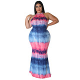 Plus Size Tie Dye Print Cut Out Maxi Meimaid Dress