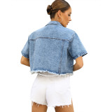 Womens Trendy Short Sleeve Raw Hem Denim Jacket