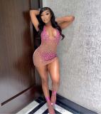 Rhinestone Beaded Halter Low Back Sexy Club Dress