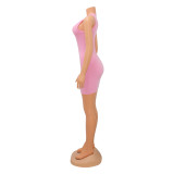Sexy V-Neck Pink Tight Fitting Sleeveless Bodycon Mini Dress