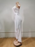 Sexy Asymmetric Straps Wide Leg Jumpsuit (with Belt)