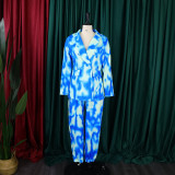 Tie-dye Print Blazer and Pants Two Piece Suit