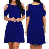 Solid Color Cold Shoulder A-Line Short Dress