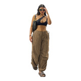 Solid Elastic Street Style Cargo Loose Casual Pants