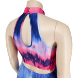 Plus Size Tie Dye Print Cut Out Maxi Meimaid Dress