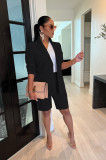 Solid Two Piece Blazer and Shorts Suit
