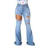 Stylish Ripped High Waist Flare Jeans