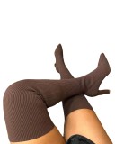 Stylish New Ladies Knit Block High Heel Sock Over Knee Boots