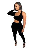 Womens Sexy Single Long Sleeve Cutout Asymmetric Bodycon Jumpsuit