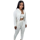 Sexy Solid Hooded Casual Three Piece Tracksuit