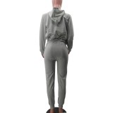 Sexy Solid Hooded Casual Three Piece Tracksuit