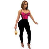 Womens Sexy Tight Fitting Contrast Cami Jumpsuit