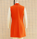 Fashion Turndown Collar Sleeveless Slim Long Vest Blazer