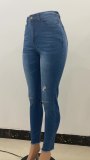 Stretchy Ripped Womens Jeans Slim Fit Blue Denim Pants