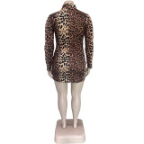 Plus Size High Neck Leopard Bodycon Dress