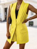 Fashion Turndown Collar Sleeveless Slim Long Vest Blazer