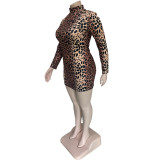 Plus Size High Neck Leopard Bodycon Dress