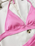 Womens Sexy Ribbed Triangle High Waisted Bikini Set
