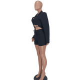 Women's Wrap Cropped Blazer and Shorts Two Piece Set