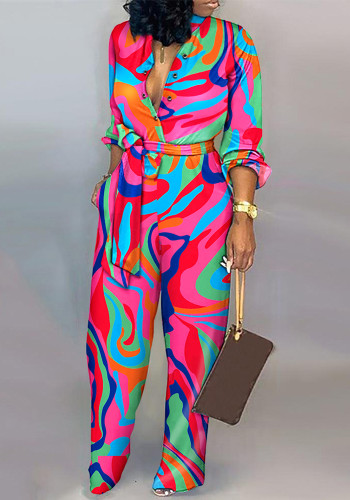 Fall Print Long Sleeve Chic Jumpsuit