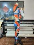 Womens Geometric Print Long Sleeve Shirt + High Waist Pants Two-piece Sets