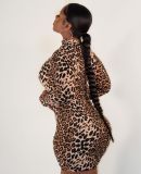 Plus Size High Neck Leopard Bodycon Dress