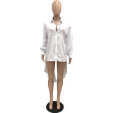 White Balloon Sleeve Irregular Tuxedo Shirt