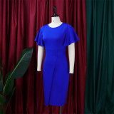 Women's Ruffle Sleeve Fashion Slit Bodycon Office Dress