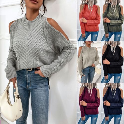 Fall Winter Cold Shoulder Casual Pullover Sweater