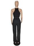 Solid Ribbed Camisole Crop Top Match Pants Two Piece Set