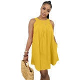 Solid Sleeveless Loose Short Dress with Pockets