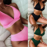 Womens Sexy Ribbed Triangle High Waisted Bikini Set
