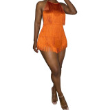 Trendy Sexy Halter Backless Tassel Tight Fit Rompers