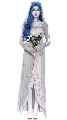 Corpse Bride Ghost Cosplay Long Dress Womens Halloween Costume