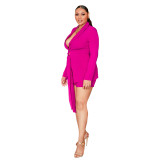 Womens Solid Blazer and Shorts Two Piece Set