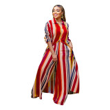 Women's Long Sleeve Striped Long Shirt & Trousers Two Piece Set