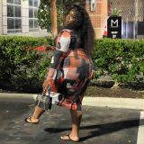 Plus Size Women Mock Neck Abstract Print Bodycon Dress