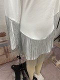 Women's Round Neck Long Sleeve Tassel Bodycon Midi Dress