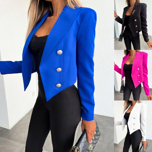Fall/Winter Solid Lapel Long Sleeve Double Breasted Blazer