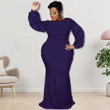 Plus Size Women's Long Sleeve Sequin Patchwork Maxi Dress