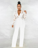 Sexy V-Neck Lace Patchwork See-Through Jumpsuit