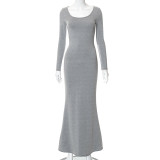 Women's Solid Sexy Long Sleeve High Waist Slim Fit Maxi Dress