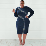Long Sleeve Lace-Up Fashion Sexy Tight Fit Plus Size Dress