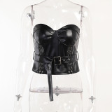 Women's Sexy Black PU Leather Strapless Top for Women
