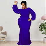 Plus Size Women's Long Sleeve Sequin Patchwork Maxi Dress