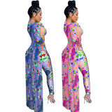 Women's Tiger & Floral Print 3-Piece Bra Pants Set with Belt