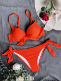 Solid Color Knotted Two Piece Swimwear Sexy Bikini