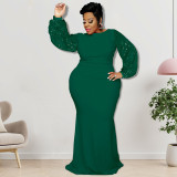 Plus Size Women's Long Sleeve Sequin Patchwork Maxi Dress