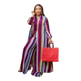 Women's Long Sleeve Striped Long Shirt & Trousers Two Piece Set